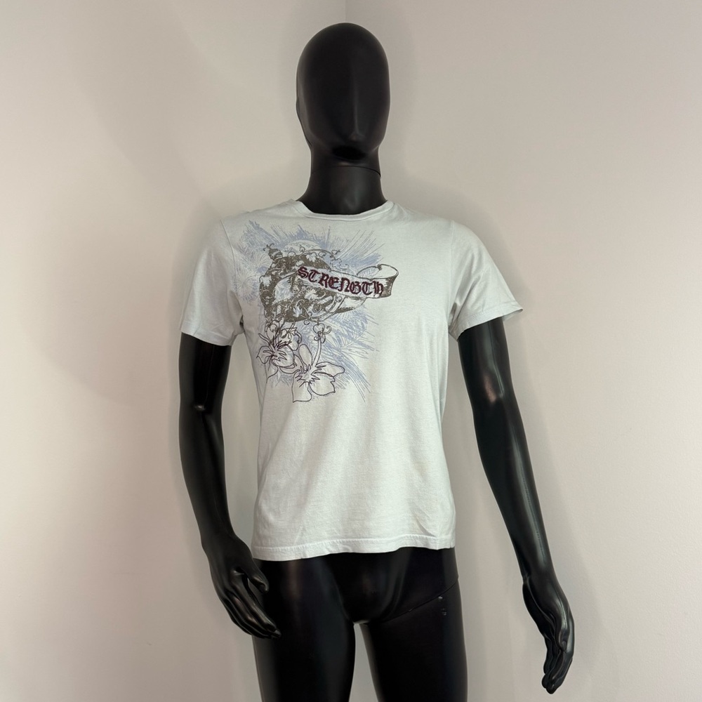 Guess Strength Embroidered Sky Blue T-Shirt Men’s Size Small